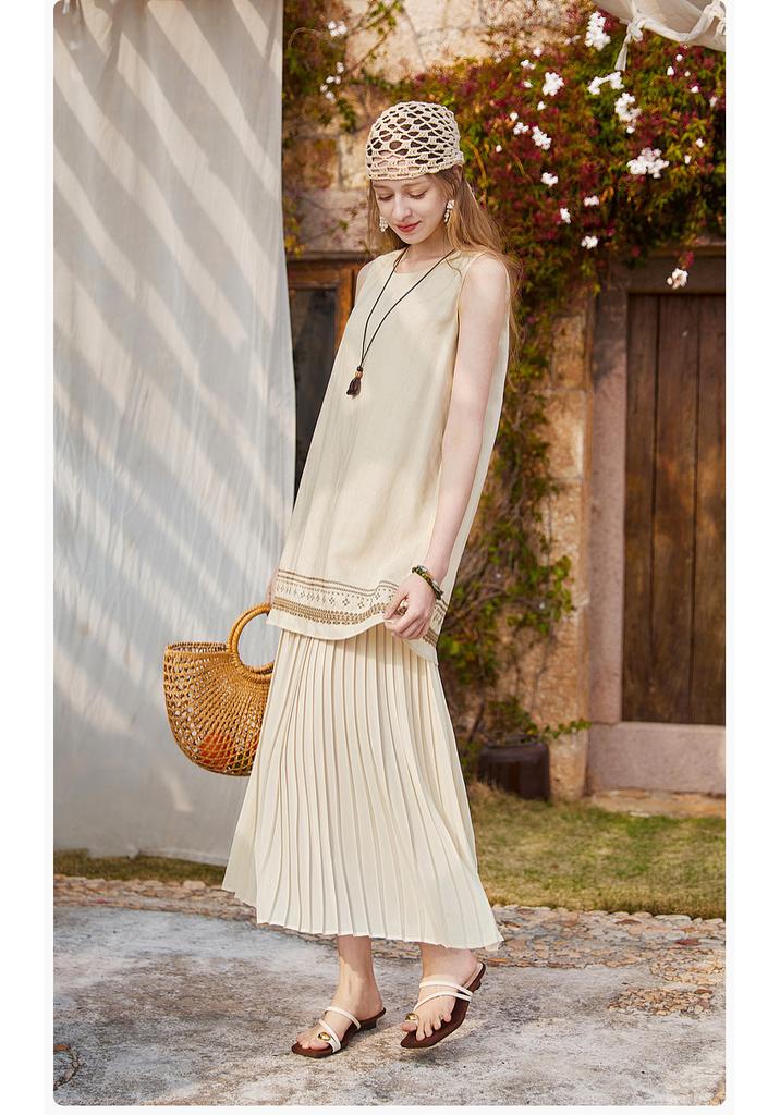 Xiangying Ethnic Style Embroidered Vest Skirt Women's Linen 2026 Summer New Item Fake Two-piece Splicing Sleeveless Dress