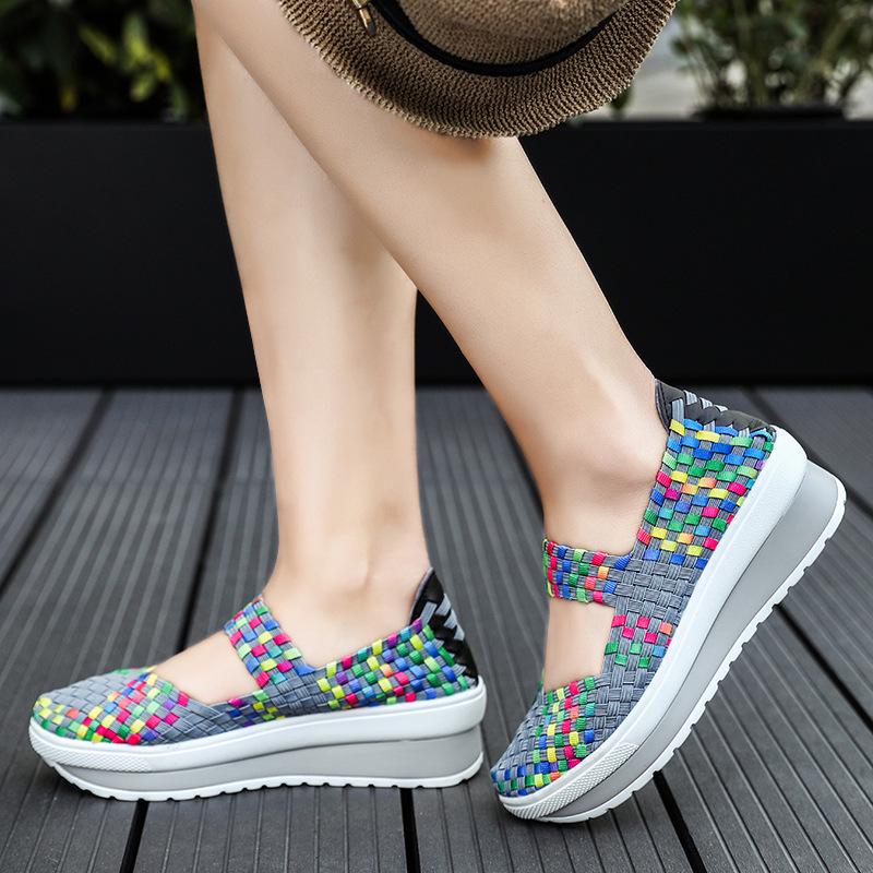 Spring New Handmade Women's Shoes Sports and Leisure Women's Thick-soled Heel Rocking Shoes Women