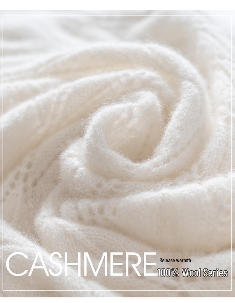 100% Pure Cashmere Knit Scarf for Women - Warm, Fashionable, Hollow Design for Autumn/Winter