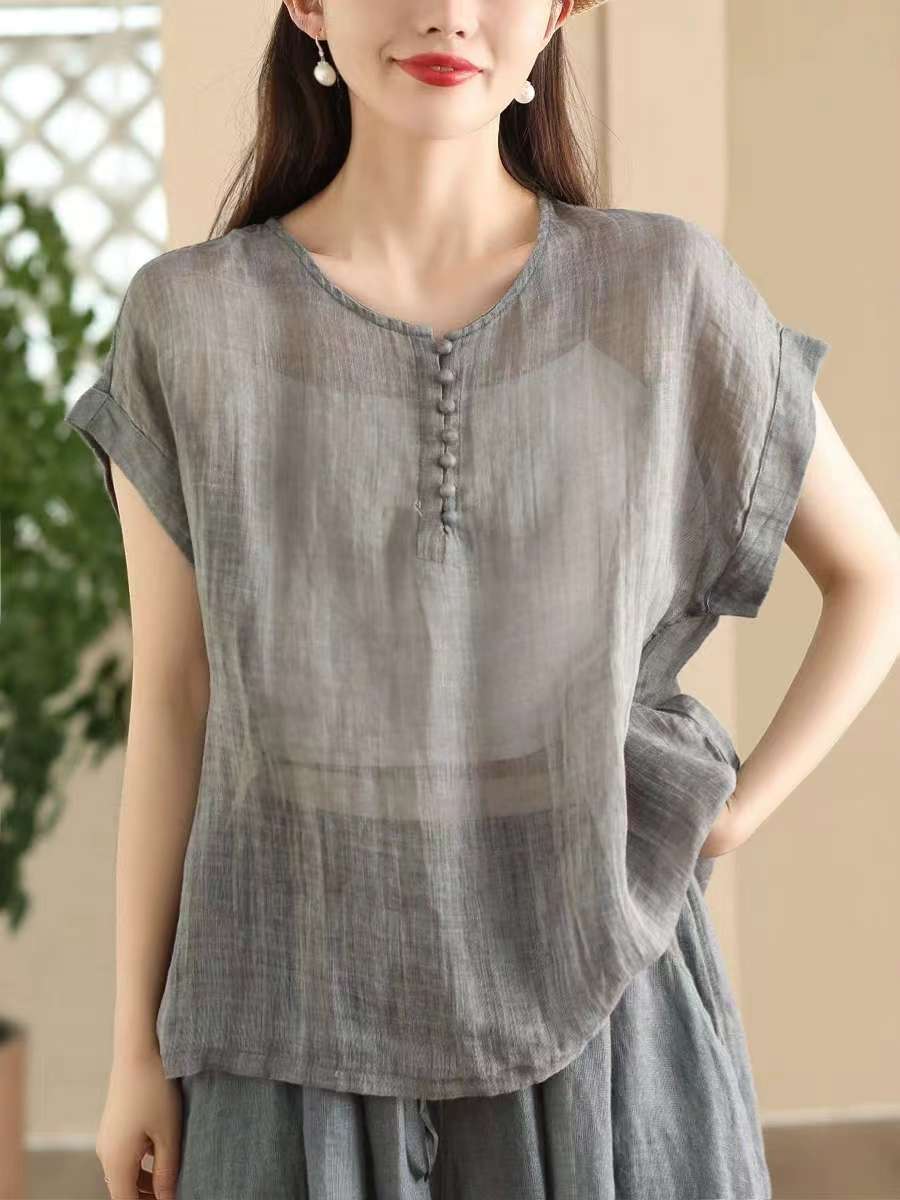 

Johnature Женские винтажные футболки с круглым вырезом и коротким рукавом, летние свободные 5-цветные женские повседневные футболки One Size серый