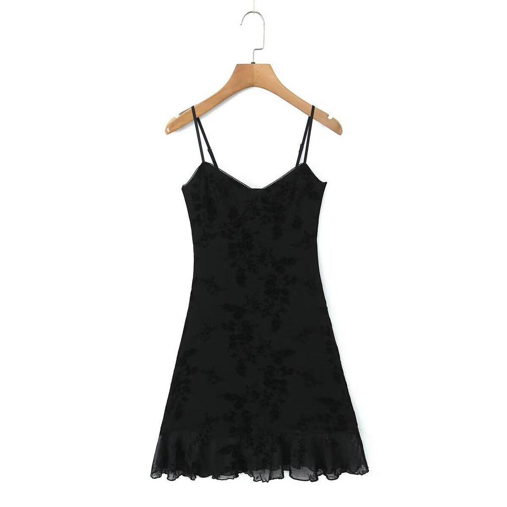Autumn 2025 European Style Women's Black Mini Slip Dress