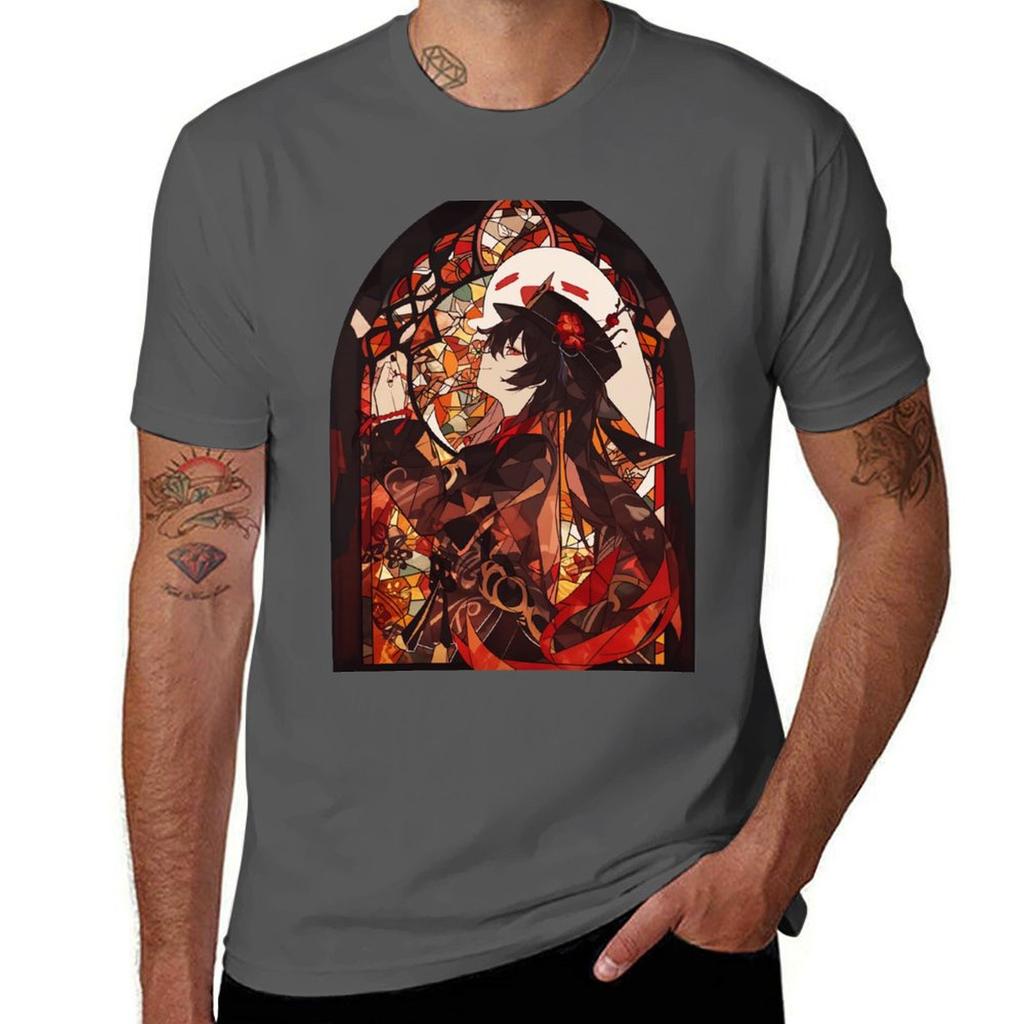 Stained Glass Hu Tao Tshirt Art Pattern Printed Casual Top Tshirt