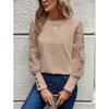 Top da Donna a Manica Lunga Monocolore con Pannello in Pizzo Ricamato Girocollo Comodo per Primavera/Autunno Uso Quotidiano Casual