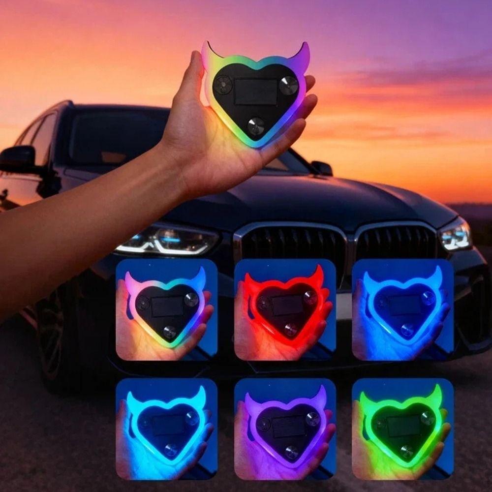Suction Cup Solar Car Light Heart Shape Design Atmosphere Neon Light  Car Interior