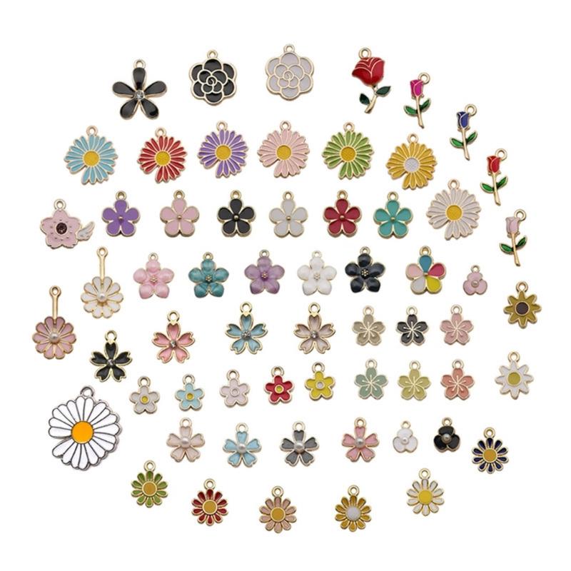 Set of 60 Flower Charm DIY Oil Drop Pendants Jewelry Making Supplies Alloy Material Perfect for Earrings and Necklaces