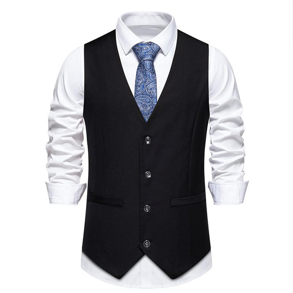 Men'S Retro Lapel Single Breasted Suit Vest Herringbone Ni V-Neck Vest