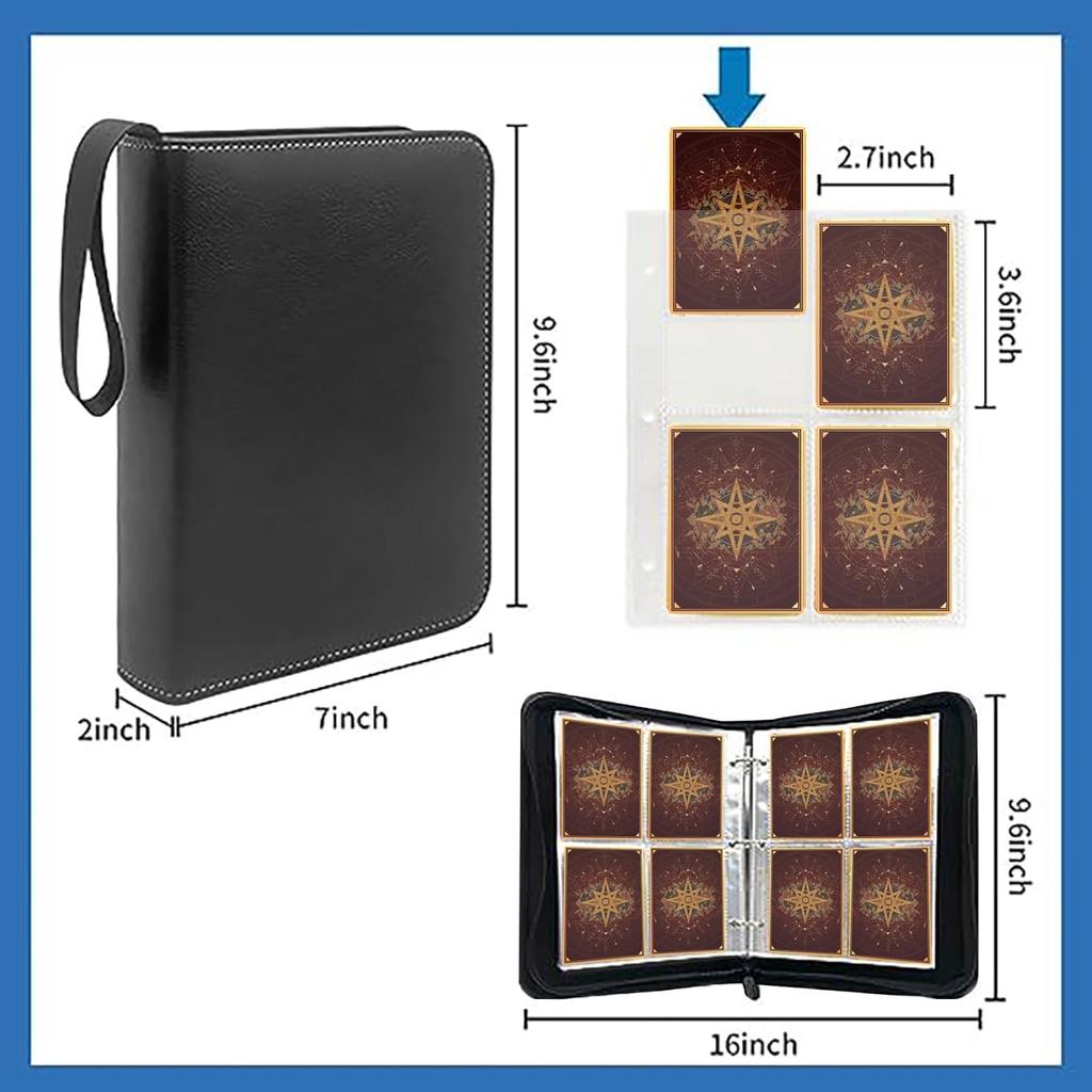 SUSWIM 4 fickor rymmer 400 kort Albumfil för samlarkort Bärbara fickor med dragkedja för kortsamling 400 kort (4 förvaring)