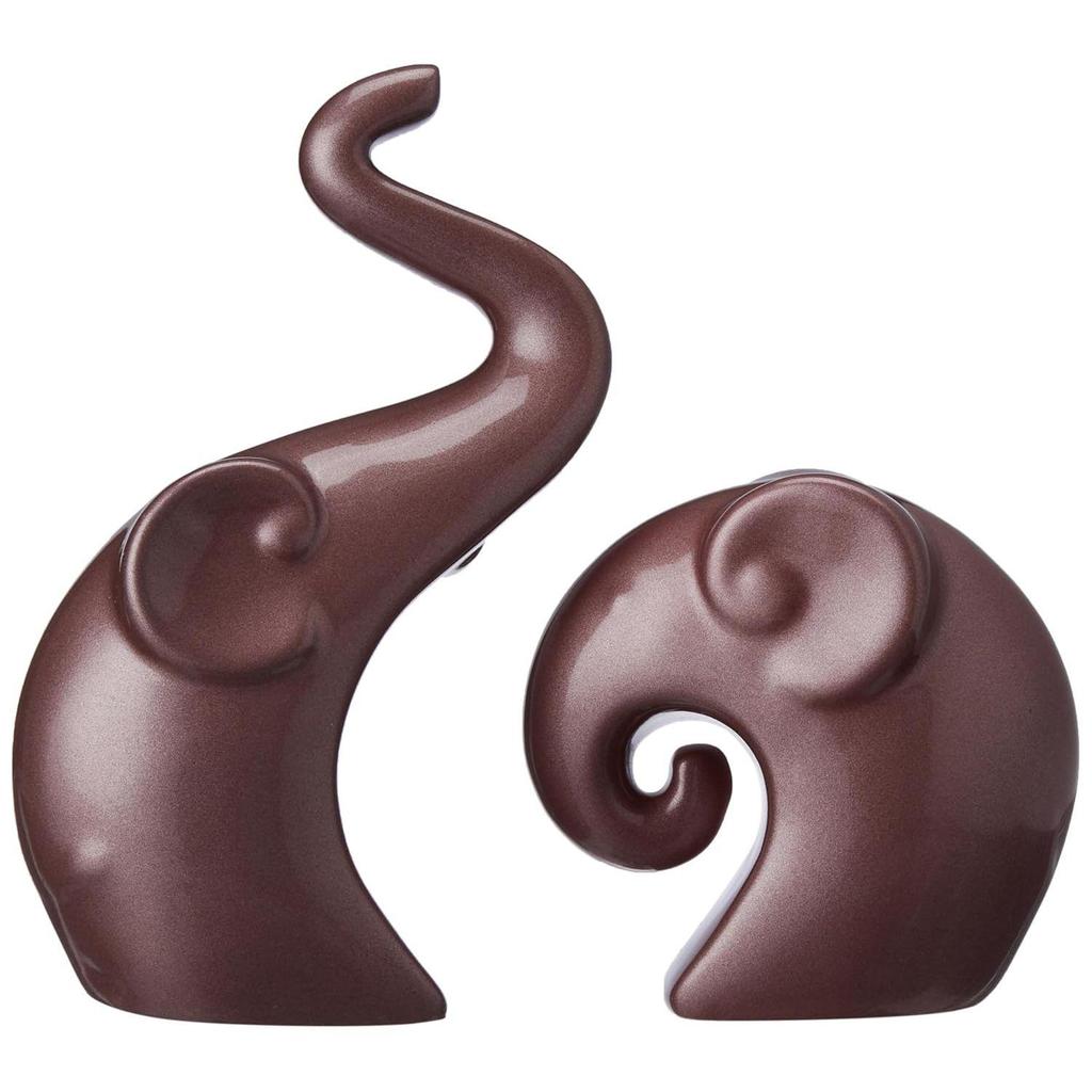 Lavish Rose Gold Home Decor Elephant Couple | Ceramic Figurines (Set of 2, Matte Rose Gold)