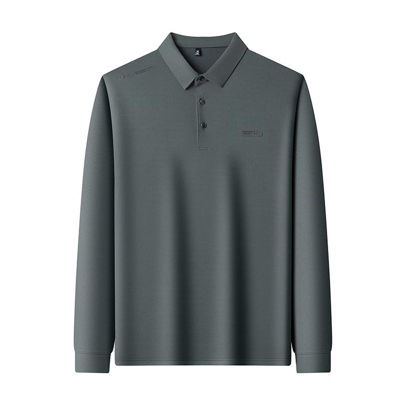 Men's Polo Shirt Lapel Long Sleeve T-Shirt Autumn Letter Print Wrinkle-Free Fashion Business Casual Menswear