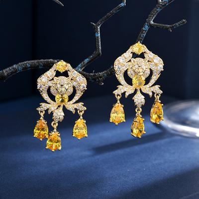 Brincos da Moda Luz de Luxo Atmosféricos Micro-Cravejados com Zircônias Retrô Cabeça de Leão Gota de Água Brincos de Alta Qualidade