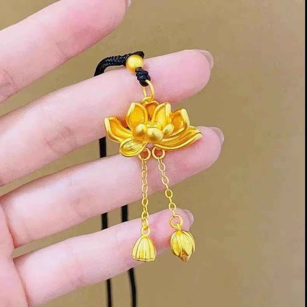 Gold Sand Eight Treasures Compass Pendant Necklace with Gourd Charm for Women