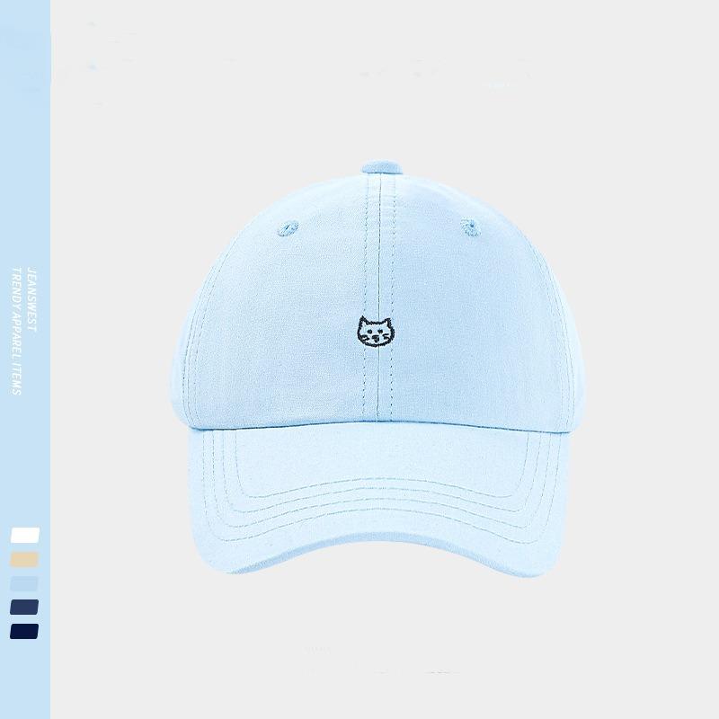 Cute Kitten Embroidered Baseball Cap, Wide Brim, Big Face, Small Face, Suitable for Women's Cap with Square and Round Face