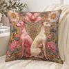 2D Flat- Vintage Floral Greyhound Throw Pillow Cover Art Nouveau Style Decorative Cushion Case For Sofa Bedroom Living Room
