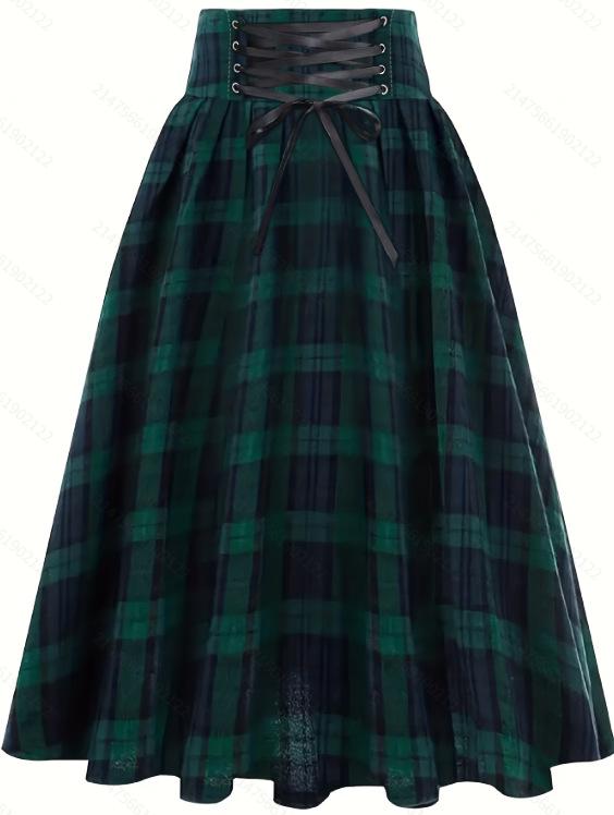 Women's Retro High-Waisted Tie-Waist A-Line Flare Skirt