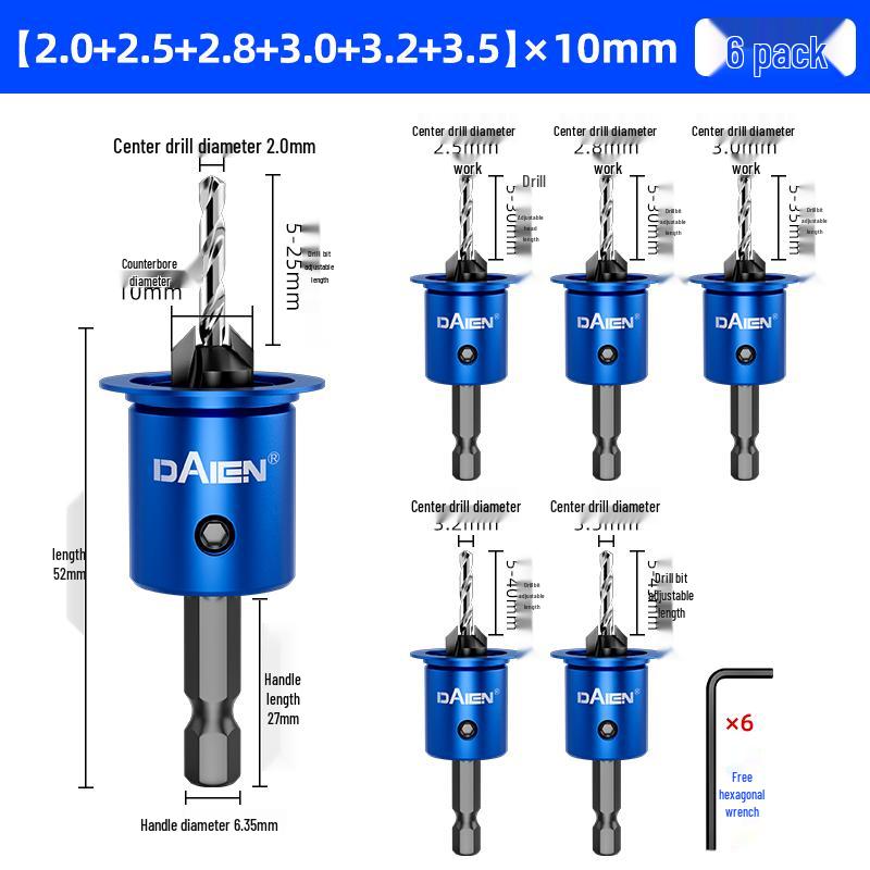 Hex Shank 90° Woodworking Countersink Drill Bit for Pilot Holes and Self-Tapping Screws