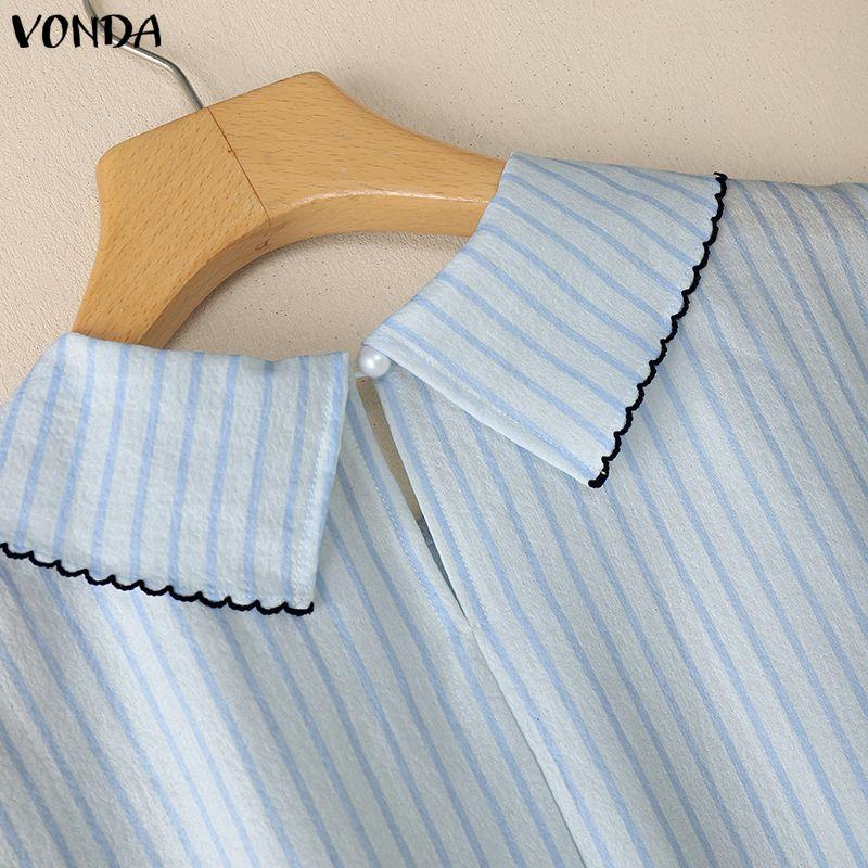 VONDA Summer Women Striped Print Casual Short Sleeve Blouse T-shirts
