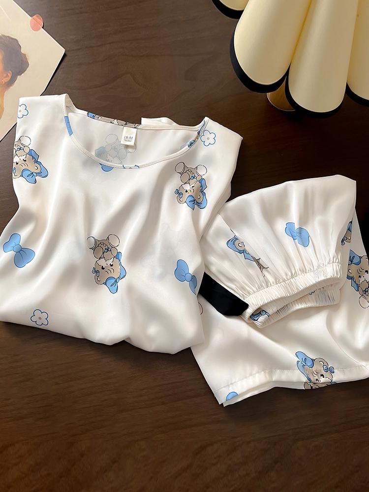 

Women s Cute Mulberry Silk Pajamas Set - Short Sleeve Round Neck XL