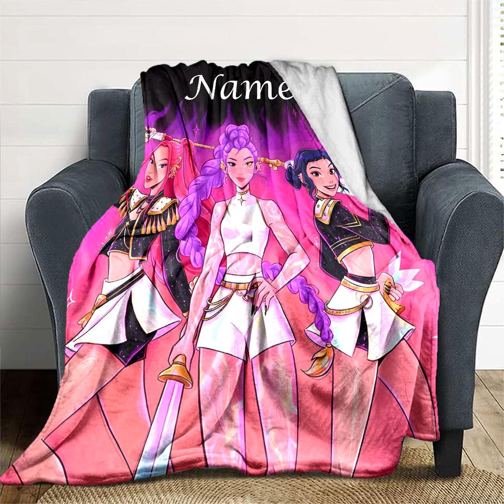 Customizable KPop Demon Hunters4 Throw Blanket – Personalized Name, All-Season Cozy Snug Blanket, Machine Washable, Personalized Blanket