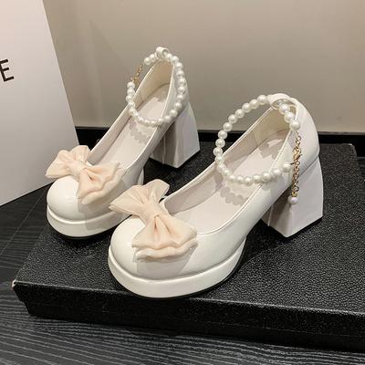 Hot Selling Women's Thick Heel Shoes Autumn2025  New Round Head Shallow Mouth Butterfly Knot Thick Sole Anti-slip High Heels