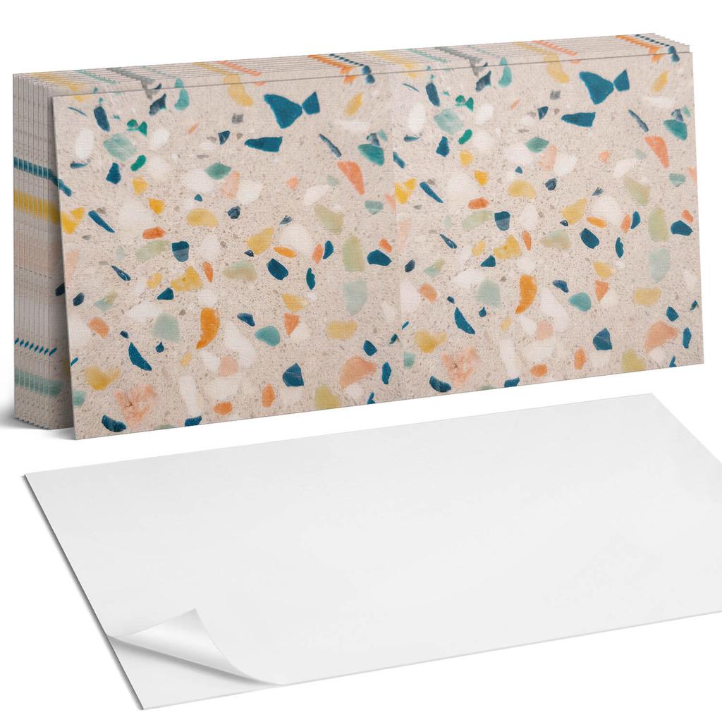 Komplet Kafelków Winylowych Pcv Wzór Z Kolorowymi Fragmentami 10X40X20 Cm