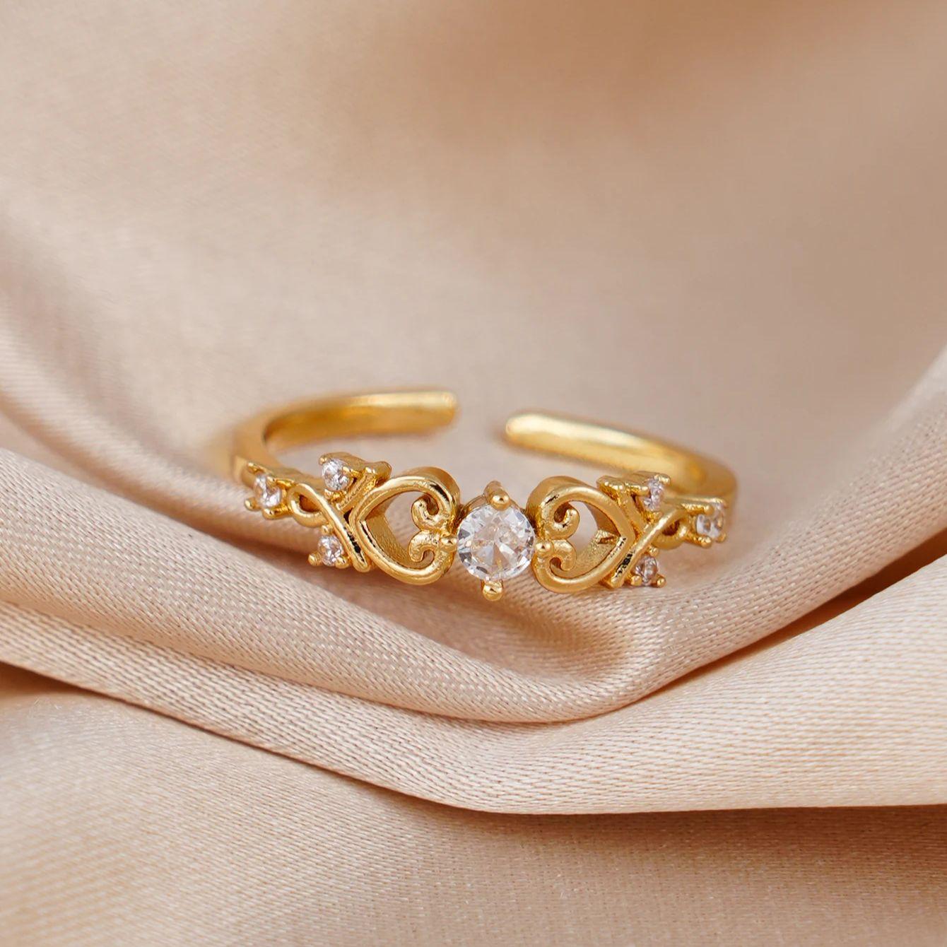 Romantic Sweetheart Interwoven Diamond Set Open Ring, Suitable for Daily Dating, Jewelry, Valentine s Day Gifts