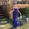 Royal Blue Vacation Dress Female Slim Suspender Halter Fishtail Hip Wrap Birthday Dress Long Dress