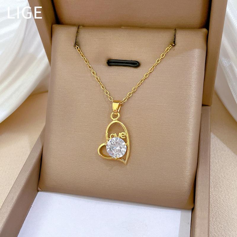 Love Empty Zircon Light Luxury Temperament Gorgeous Full Diamond Necklace Female Versatile Collarbone Chain Titanium Steel Chain