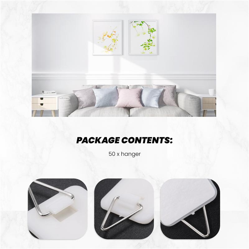 

50PCS Plate Hangers For The Wall Plate Holder Hooks For Decorative Plates 1.3 Inch Sticky Invisible Adhesive білий