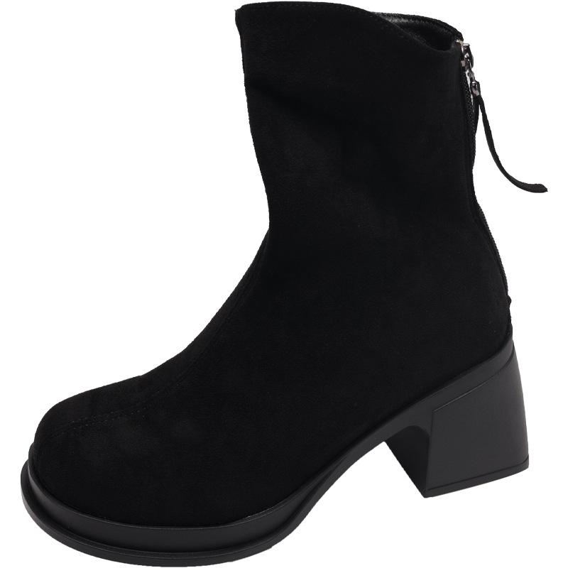 High-heeled short boots women's 2025 autumn and winter new French thick-heeled thick-soled Martin boots knight boots fashion versatile boots