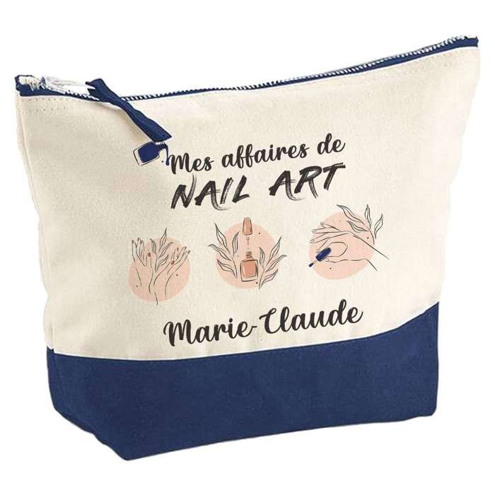 Trousse de maquillage - PLANETEE - Affaires de Nail Art Marie-Claude (fond bleu) - Grand format - Coton - Impression HD
