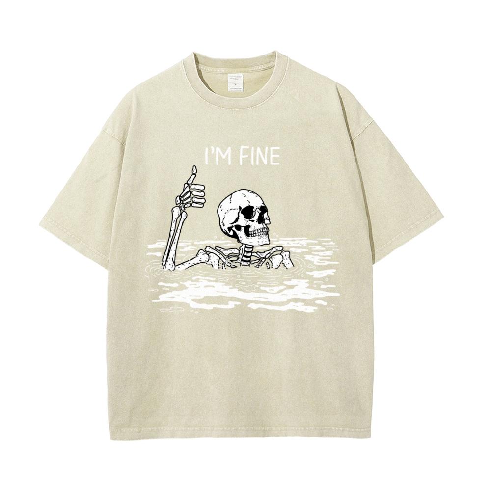 

Я в порядке Письмо Принт черепа Женская специальная футболка Оверсайз Оверсайз Стирка Короткий рукав Унисекс Уличный тренд 3XL