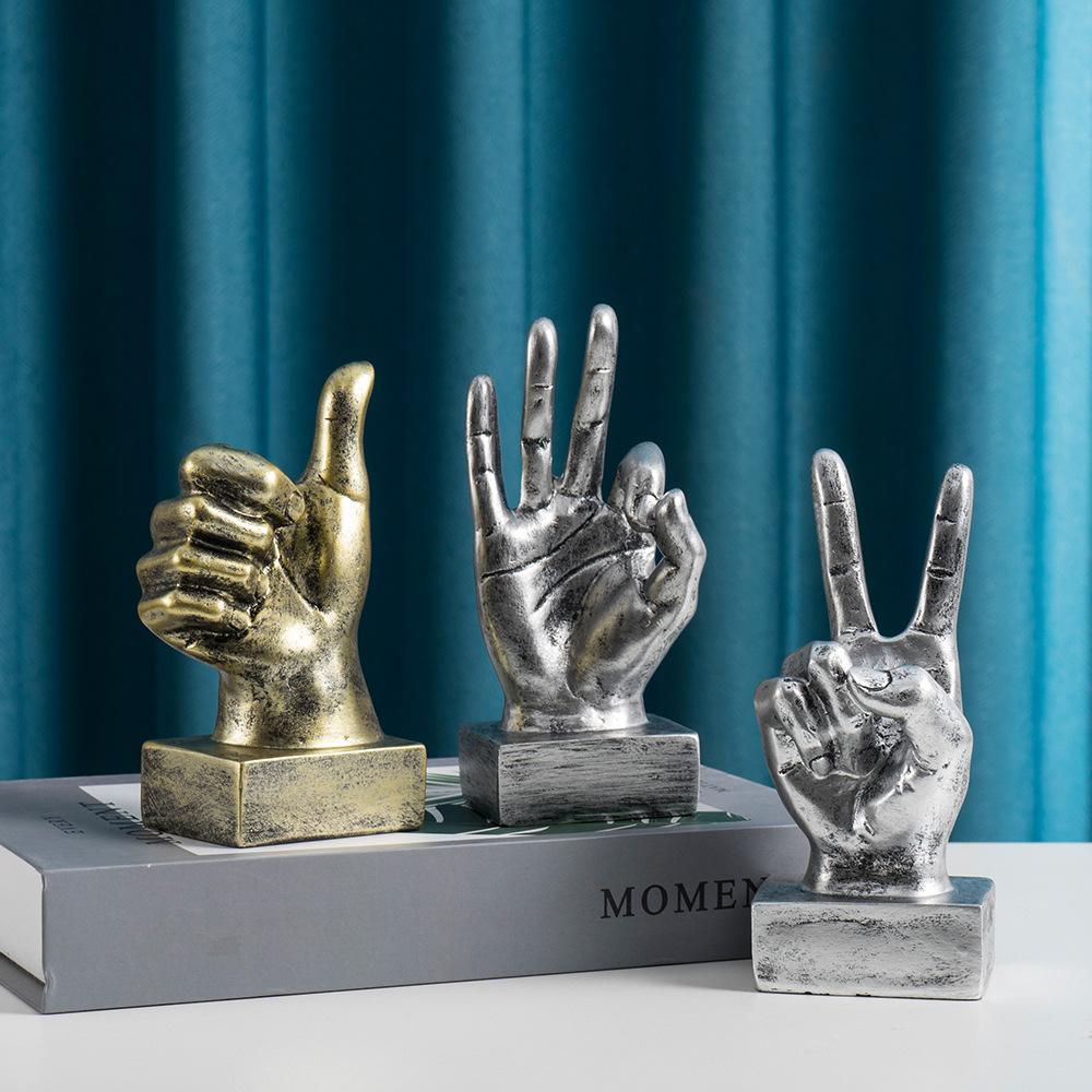 Kreativität Vintage Schreibtischhandwerk Skulptur Geste Finger Modell Dekoration Café Zuhause Kunst Harz Sieg Dekor Skulpturen