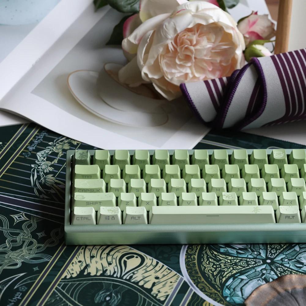 Gradient Green Keycaps Matcha Green Side Engraved Translucent Oem Pbt Keycaps 134Keys Chinese Charm Oriental Tea Diy Keycaps