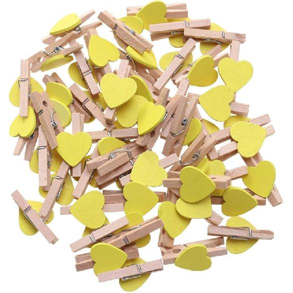 Kisangel 50pcs Mini Heart- Shaped Wooden Clips DIY Craft Clips Photo Paper Pegs for Photos Cards Paintings Scrapbookings Wedding Valentines Day Decor