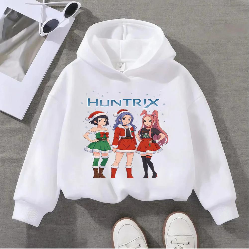 Adorable Kids Christmas Hoodie with Cute Anime Girls Design HUNTRIX Perfect for Festive Season