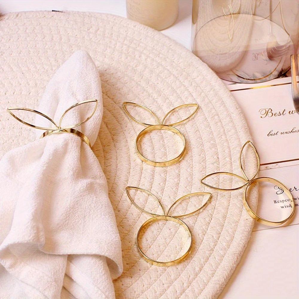 4Pcs Rabbit Ears Napkin Rings Bunny Head Napkin Holder Rings Buckles for Easter Holiday Wedding Party Dinning Table Decoration