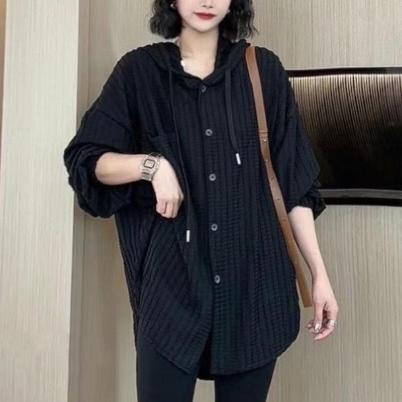 Fashionable Hooded Cardigan Sweatshirt for Women Loose and Versatile Casual Western-style Coat Button-stitched Solid Color Top