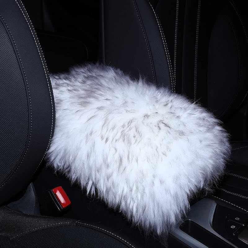 Frienda Furry Armrest Cover Auto Center Console Cover Car Soft Console Pad, Real Sheepskin Wool Soft Fluffy Auto Center Armrest Pad For Most Car
