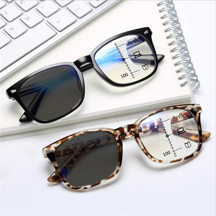 Outdoor Smart Color Changing Multifocal Reading Glasses With Diopter Fashion Square Anti Blue Light Presbyopia Eyeglasses To+4.0