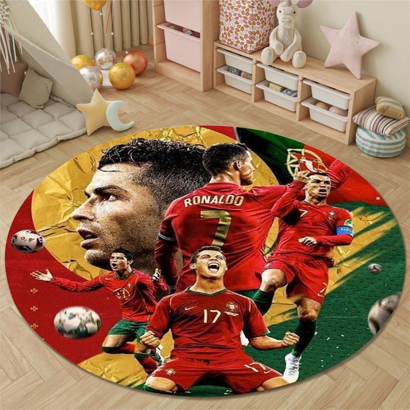 Circular Rug Cristiano Ronaldo Portugal Number 7 Soccer Star Collage Fan Bedroom Decor