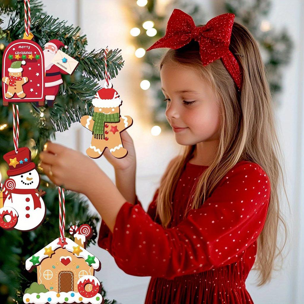 10Pcs Christmas Wooden Pendants Santa Claus Xmas Tree Hanging Ornaments Home Party Christmas Decor New Year Gifts