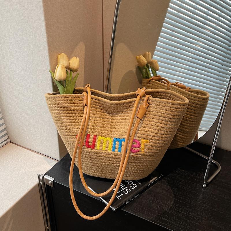 Vegetable Basket Shoulder Bag Spring and Summer New Rope Woven Bag Women's Large Capacity Lightweight Tote Bag Fashion Big Bag