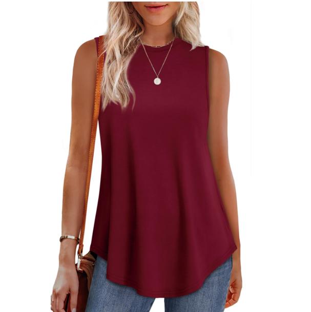 

Топы с высоким воротом для женщин, свободный крой, топ без рукавов, летняя одежда, женские туники, которые можно носить с леггинсами XXL бордовый