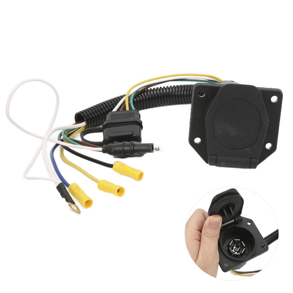 Trailer Wiring Adapter 4 Way To 7 Way Round Trailer Plug Converter Adapter with 4 Pin To 7 Pin Mounting Bracket for RV