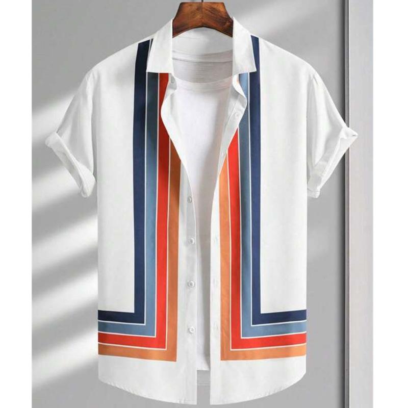 Summer new men's top striped D print men's cardigan lapel