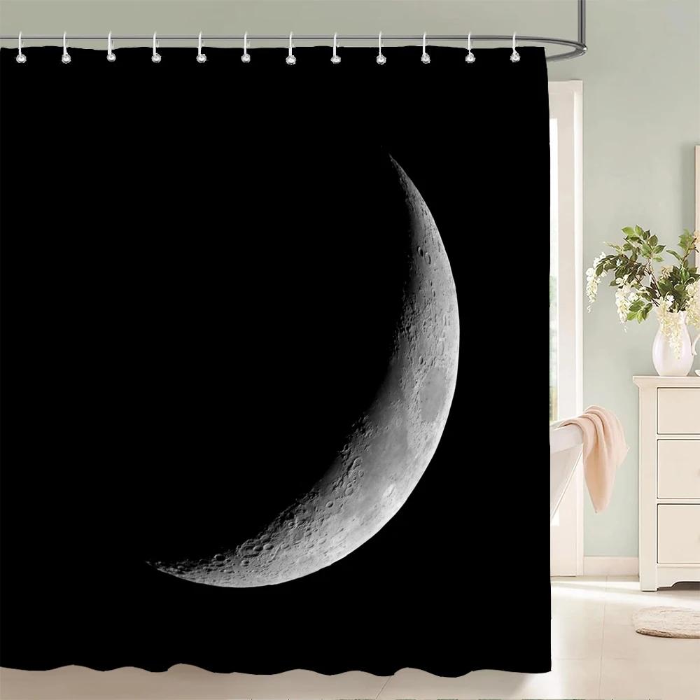 3D Night Starry Sky Moon Earth Shower Curtain Decor Curtain Space Universe Waterproof Belt Hooks Shower Curtains Douchegordijn