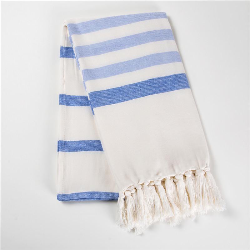100% Cotton Striped Tassel Beach Towel - 30 Color Options