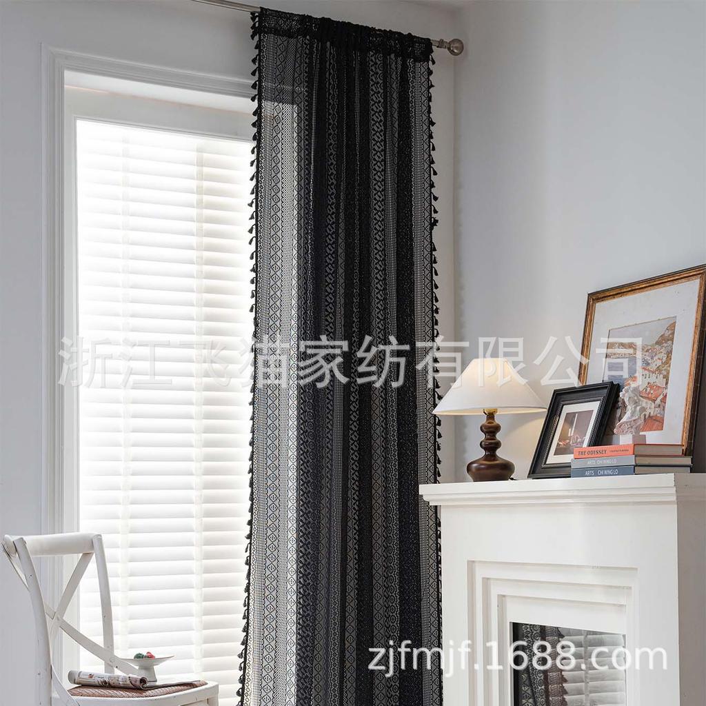 Cloth Dad Curtain American Country White Crochet Hollow Light Transmission Living Room Bedroom Kitchen Floating Curtain Finished Product