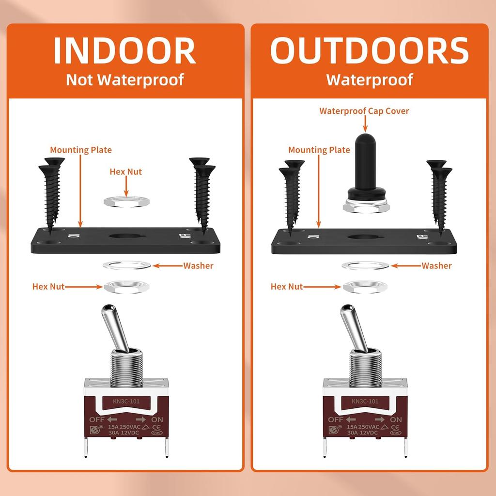 Heavy Duty Waterproof Toggle Switch 12V DC 30A 2 Pin SPST ON/Off Toggle Switch With Mounting Panel For Marine Boat Automotive
