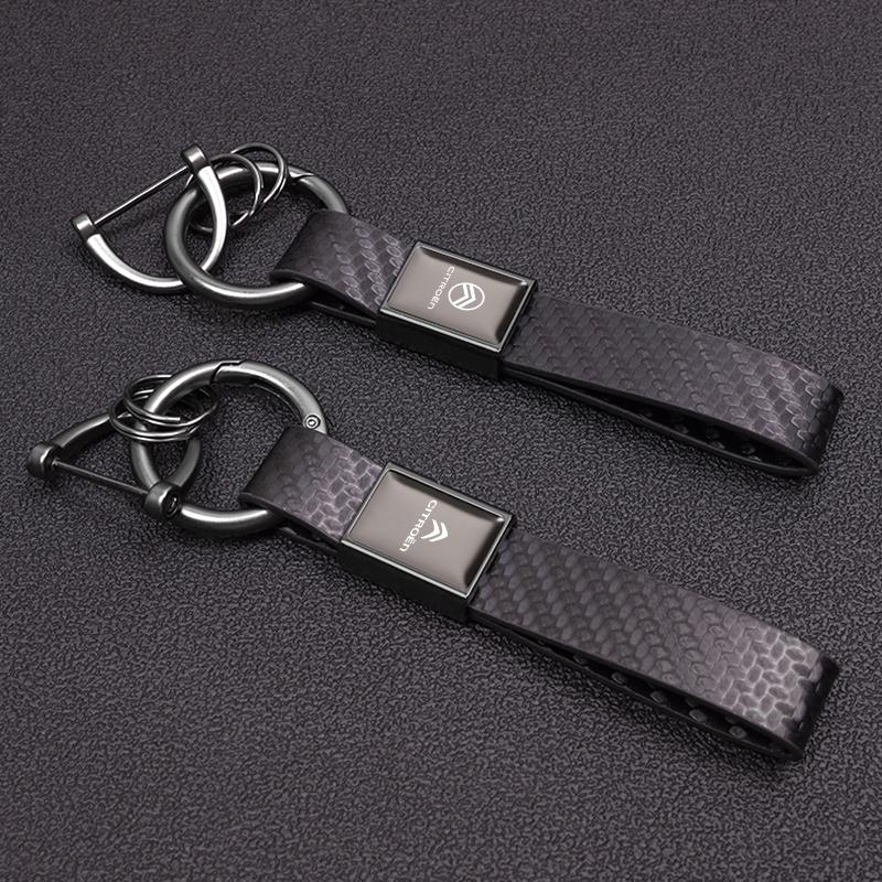 Leather Auto Emblem Keychain High Quality Key Ring For Citroen C3 C5 C5X C4 e-C4 X e-C3 C-Elysee Berlingo C1 C-Crosser C6 C2 AIR
